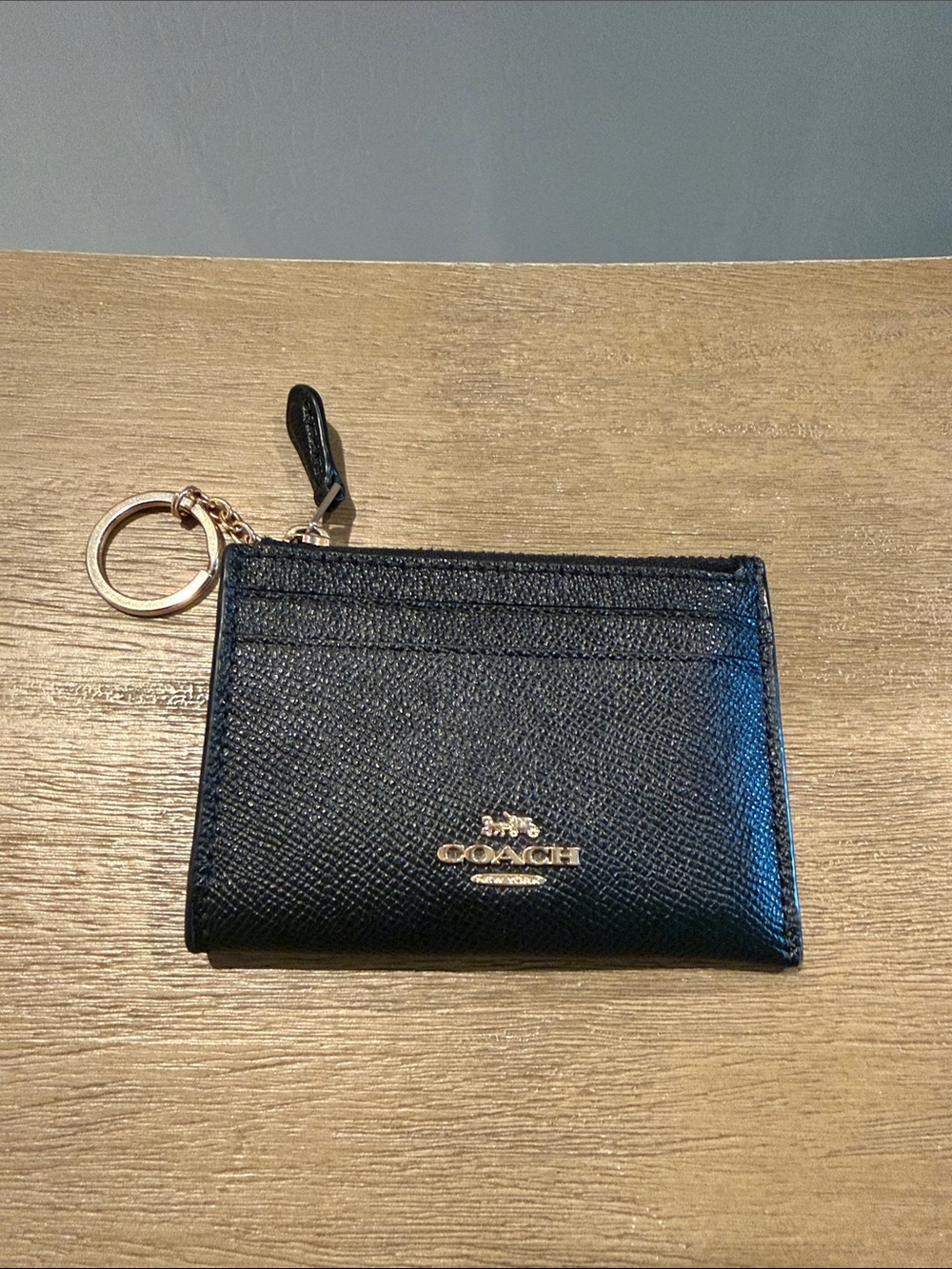 Coach Black Leather Card Holder with Gold Key Ring